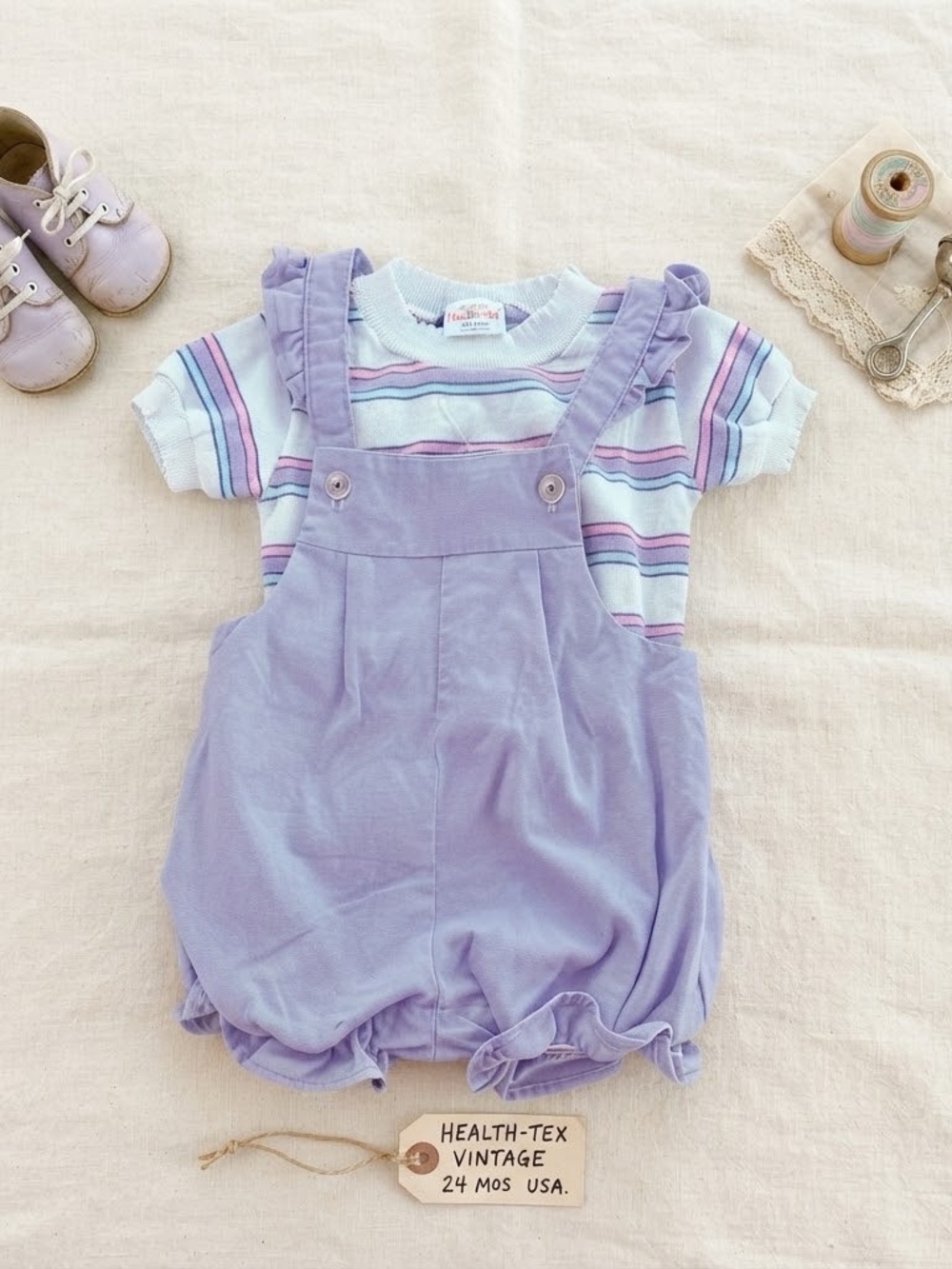 Vintage Health-tex Baby Girl Overalls Set –24M– Purple Bubble Shortalls USA Made